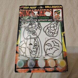 Vtg Kelly's Goof Proof Halloween Suncatchers Activity Kit - Pumpkin & Bats - NOS